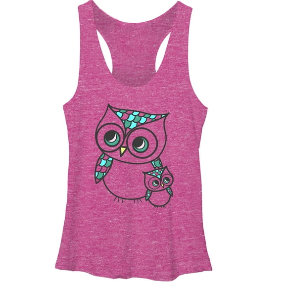 Women's Lost Gods Owl Chick  Racerback Tank Top Pink Heather Medium