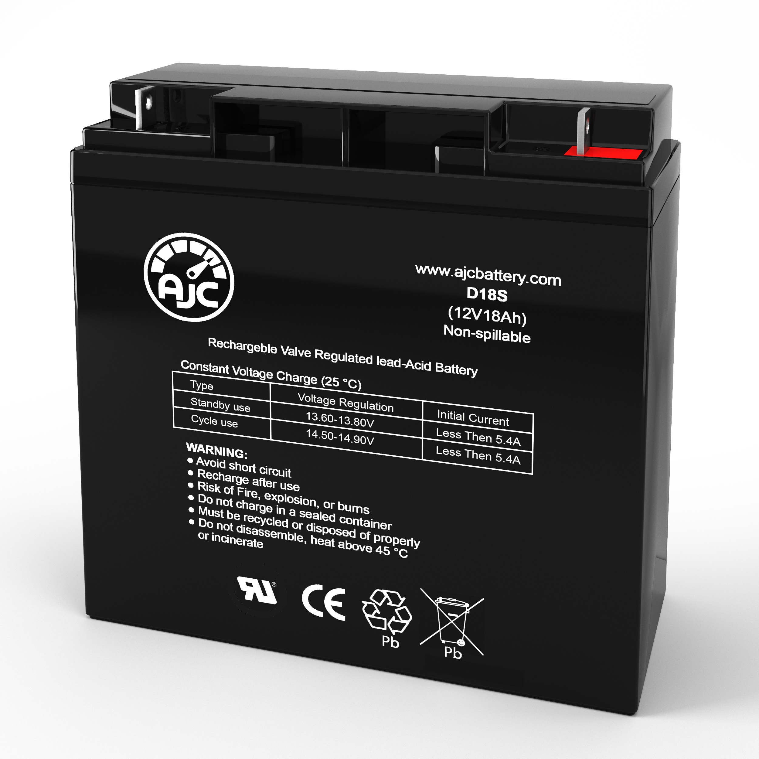 Duracell DURA12-18NB 12V 18Ah Sealed Lead Acid Battery - This Is an AJC Brand Replacement