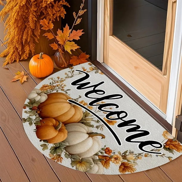 Uuiauoio Thanksgiving Floor Mat, Non-Slip Absorbent Holiday Doormat with Pumpkin Semicircle Design, Dirt Resistant Waterproof Entrance Mat for Porch Decor, Fall Autumn Seasonal Mat for Home