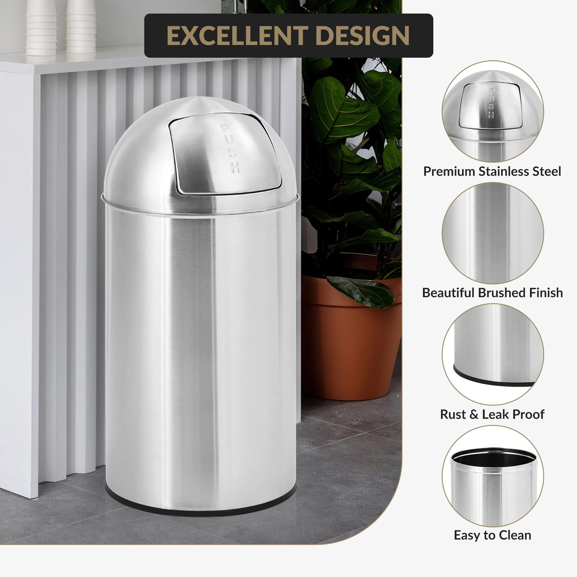 Luku 18 Gallon/70L Stainless Steel Trash Can, High-Capacity Hands-Free Waste Bin for Kitchen
