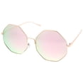 thumbnail image 2 of sunglassLA Female Oversize Metal Frame Slim Temple Colored Mirror Lens Hexagon Sunglasses 63mm (Gold / Pink-Green Mirror) - 63mm, 2 of 4