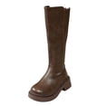 thumbnail image 2 of Women's Platform Knee High Boots, Leather Wide Calf Chunky Heel Square Toe Back Zipper Motorcycle Boots, 2 of 7