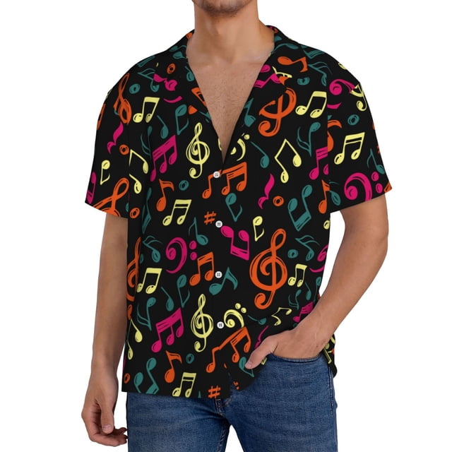 Fotbe Music Notes Camisa Estampada de Manga Corta para Hombre, Casual de Verano, Estilo Playero, Sin Arrugas-3X-Large