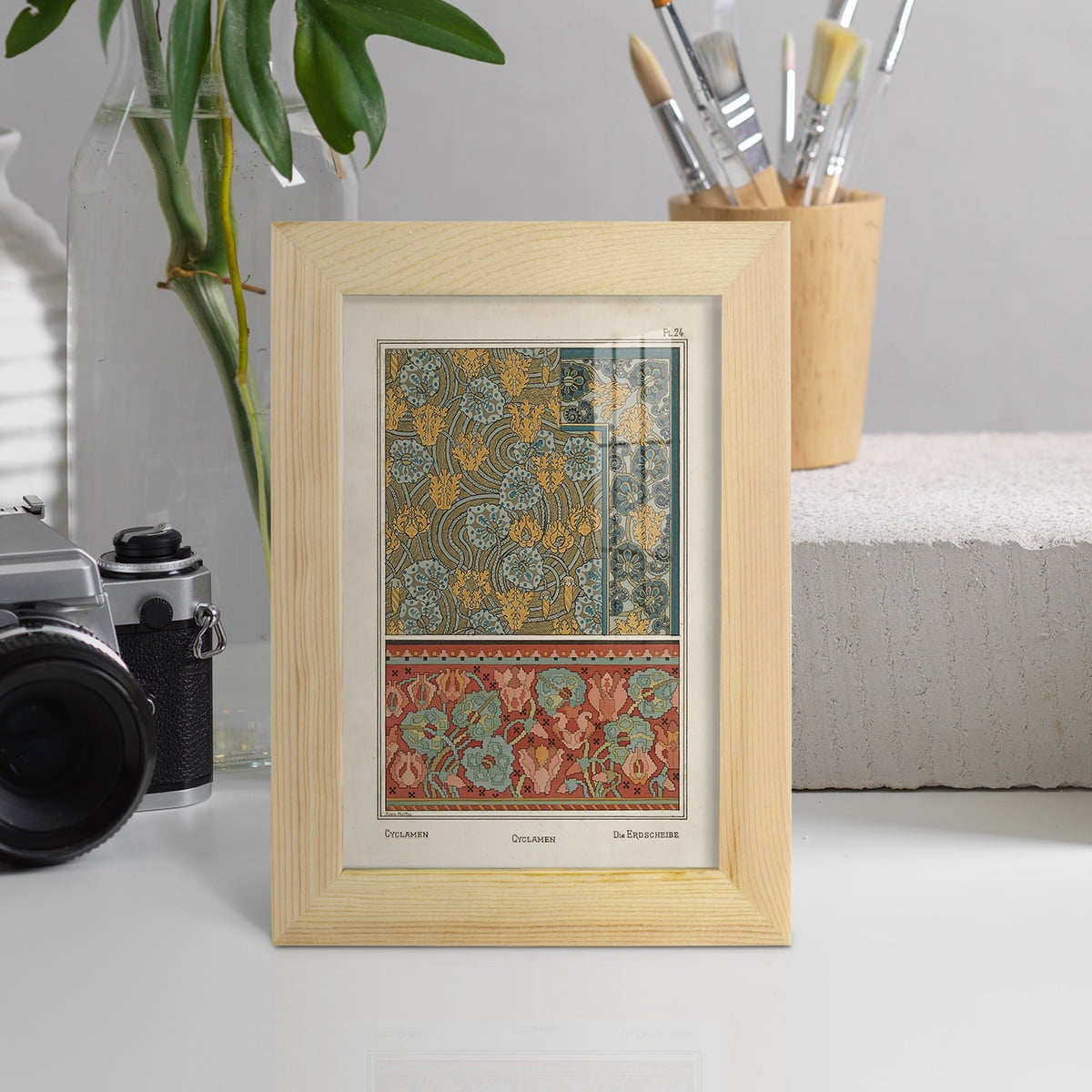 Nouveau Decorative I - Framed Print w/glass - Natural Wood