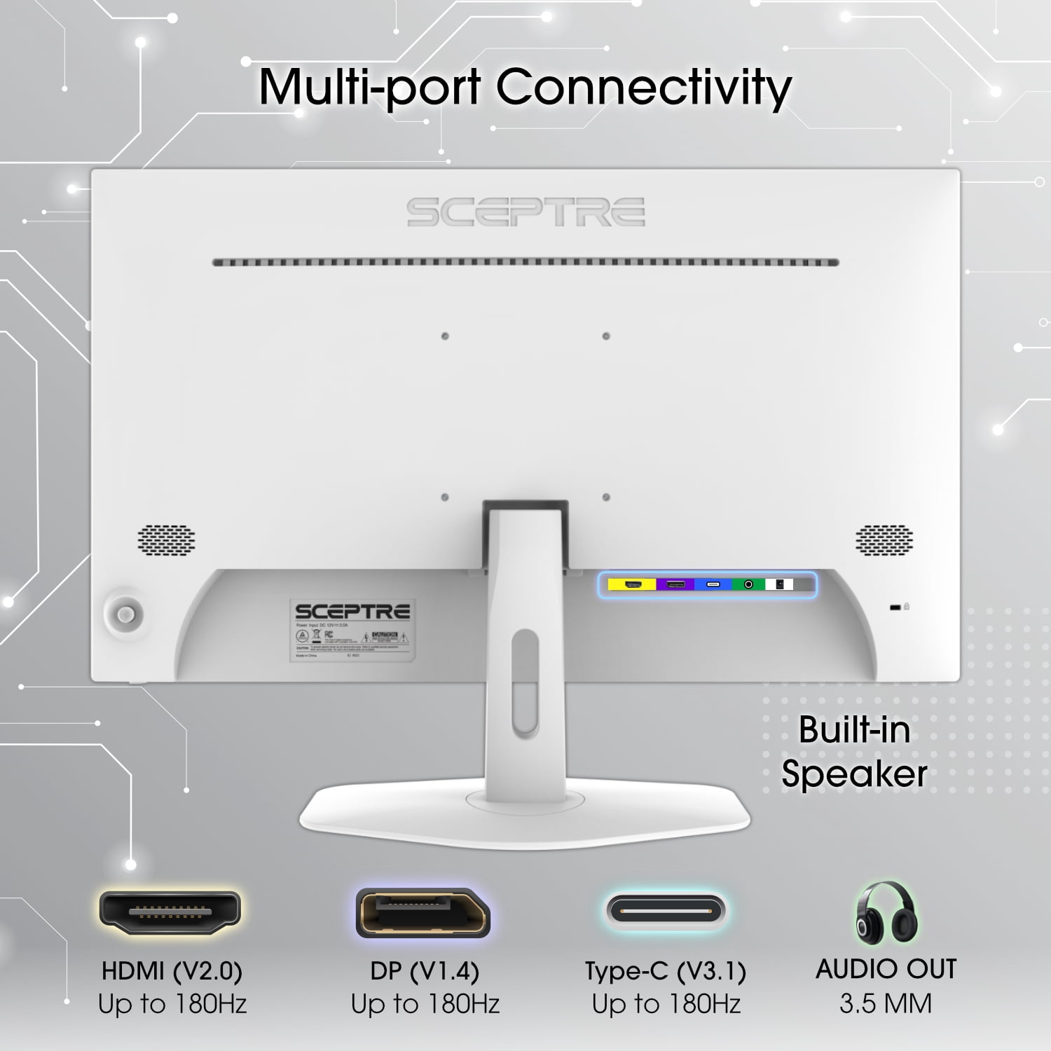 Sceptre 24.5-inch Snow-White Eye-Care Gaming Monitor DisplayPort HDMI USB Type-C up to 180Hz, Build-in Speakers (E255B-FW100TW)