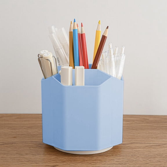 Rotating Pen Container Student Desk Organizer, Multi Compartment Pen Holder with Note Tray, 360 Degree Smooth Rotation Storage, Office S*chool Makeup Brush Holder Box