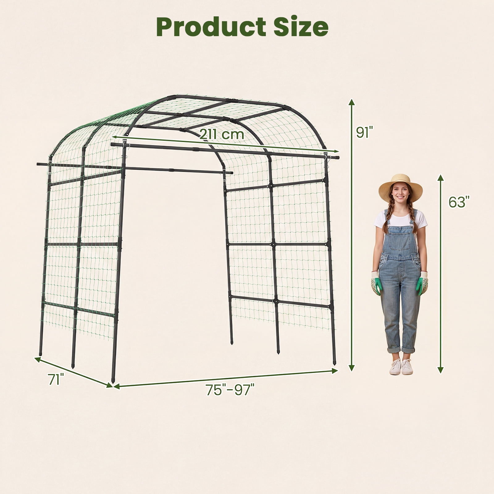 ELLEGNT Outdoor Climbing Plant Trellis Arch, 7.5 FT Tall x 7 FT Wide - Perfect for Raised Bed Cucumbers, Grapes, and Flower Vines - Rustproof Metal Arbor in Black