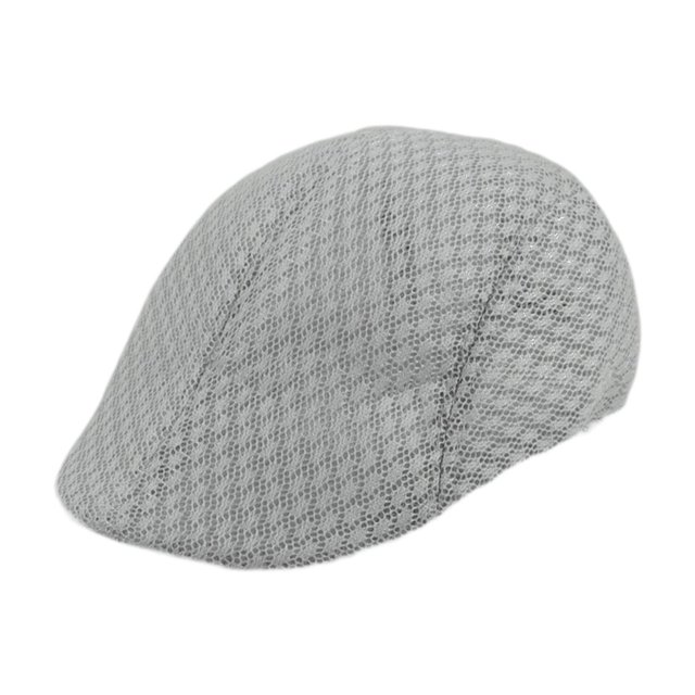 Gorra plana de malla para hombre, sombrero de verano transpirable para pescar de mediana edad y ancianos Gris claro
