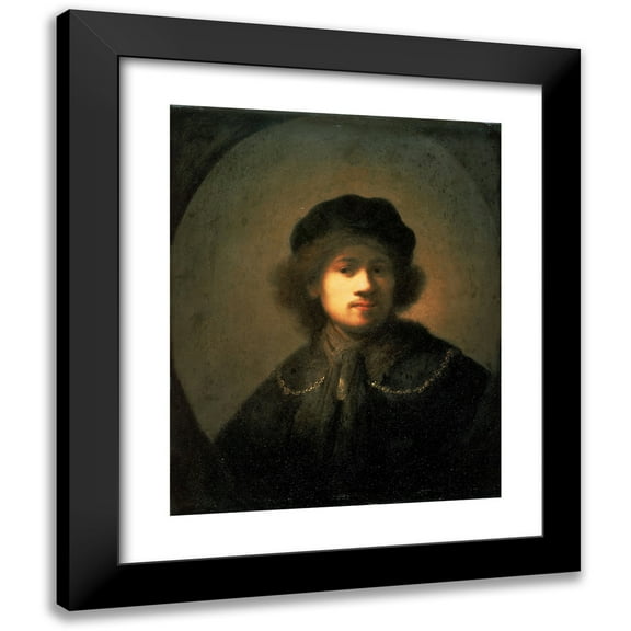 Rembrandt van Rijn 12x14 Black Modern Framed Museum Art Print Titled - Portrait of the Artist as a Young Man