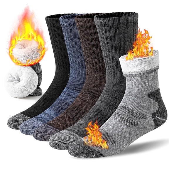 5 Pairs Merino Wool Hiking Socks Warm Thermal Winter Cozy Cushioned Moisture Wicking Socks for Women & Men
