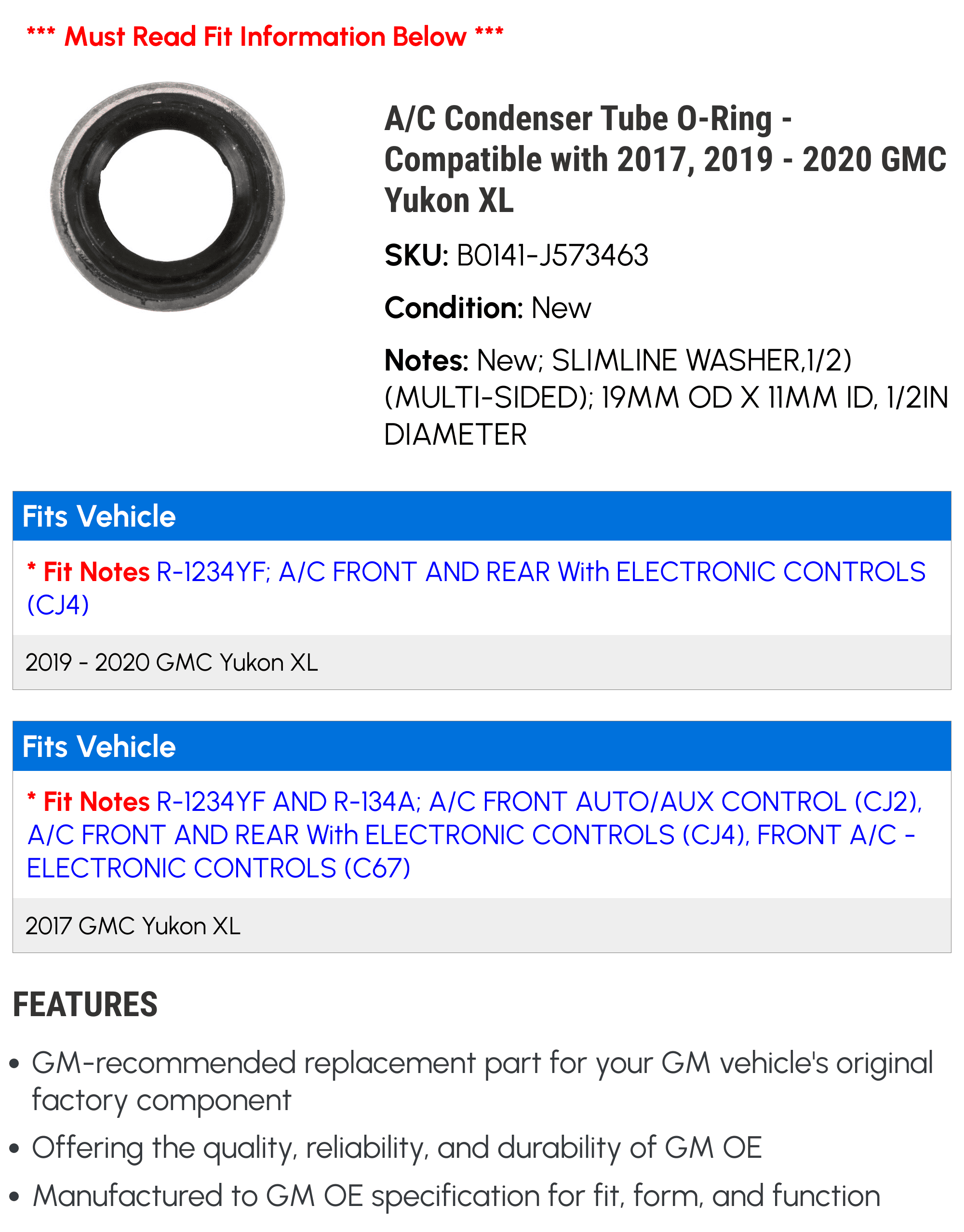 A/C Condenser Tube O-Ring - Compatible with 2017, 2019 - 2020 GMC Yukon XL - AC Delco