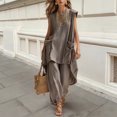 thumbnail image 3 of Women's Solid Grey Big Side Pocket Irregular Hem Two-Piece Daily Holiday Set Oversized Crew Neck Top & Tummy Control High Waist Skinny Leggings, 3 of 3
