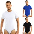 thumbnail image 2 of ZHAOCHENG Body de una pieza para hombre y adulto, ajustado, para culturismo, con cuello redondo, mangas cortas y entrepierna a presión, 2 of 3