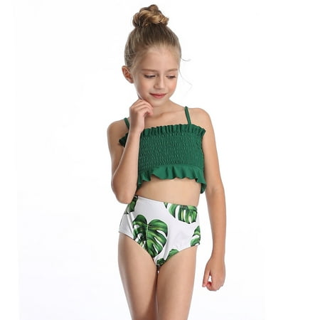 

B91xZ Swimsuit Girls Mother And Daughter Print Two Piece Swimsuit Matching Swimsuit Clothing Green Sizes 10-12 Years