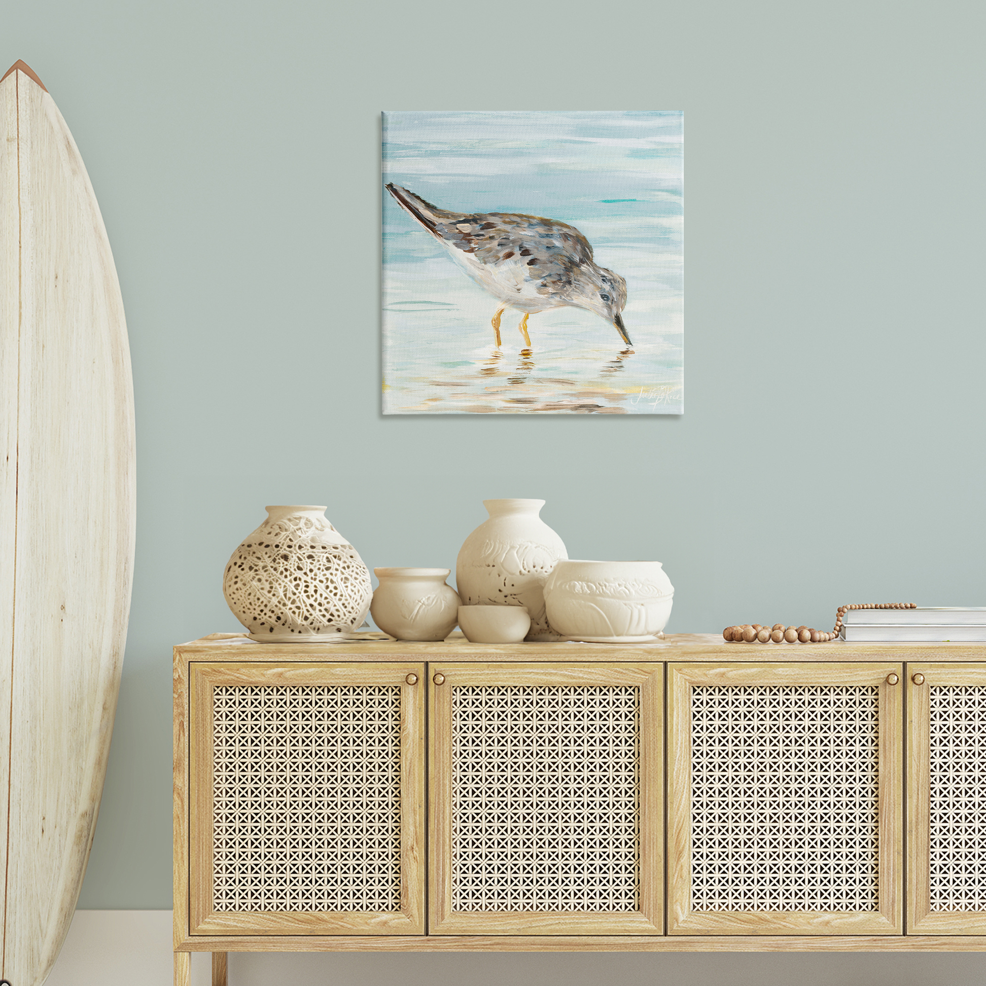 Stupell Industries Grey Beach Sandpiper Animals & Insects Painting Gallery Wrapped Canvas Art Print Wall Art, 30 x 30