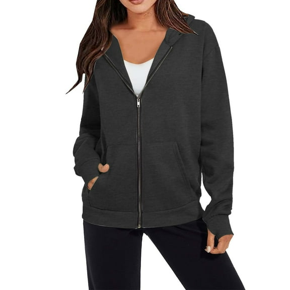 Dyegold Womens Zip Up Hoodies Long Sleeve Oversized Sweatshirts Full Zipper Jackets Y2k Fall Fashion 2023 with Thumb Hole