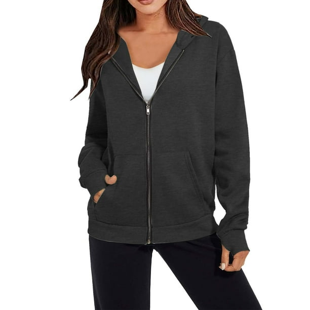 ICHUANYI Clearance Women's Large Loose Long Sleeve Zipper Thread Sleeve Open Toe Hoodie(Black, XXL) ICHUANYI WER2023081205724