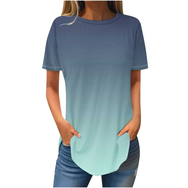 Blusas de Manga Corta para Mujeres Vendidas Cuello Redondo Casual, Top de Algodón de Imitación para el Hogar Y el Uso Diario
