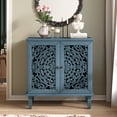 thumbnail image 6 of Vintage Hollow-Carved Accent Cabinet, 2-Door Display Storage Sideboard with Symmetrical Floral Design, Adjustable Shelf and Solid Wood Legs for Living Room Entryway(Antique Blue), 6 of 39