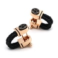 thumbnail image 1 of Gemelos a la moda para hombre en oro rosa con cuero negro, 1 of 3