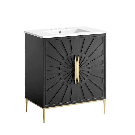 Modway Awaken 30" Solid Wood and MDF Bathroom Vanity in White/Black