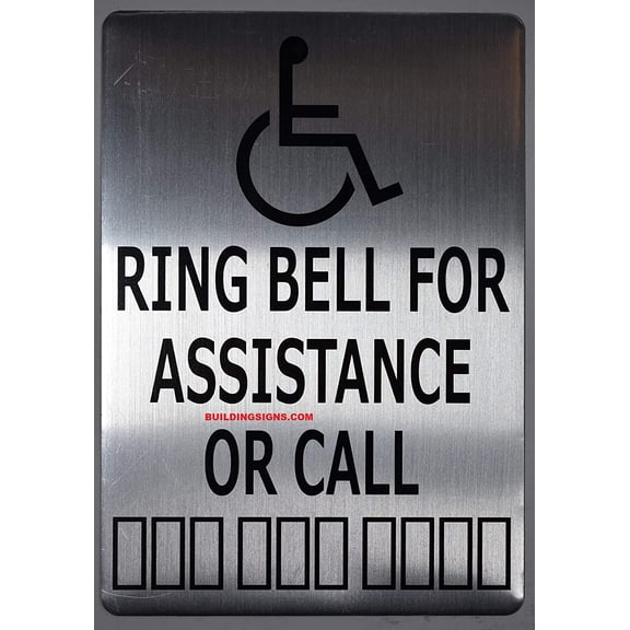 Ring Bell for Assistance OR Call with Symbol Sign (sILVERe,Aluminium, 7x10, Double Sided Tape)-The Pour Tous Blue LINE(ref-2022-4)