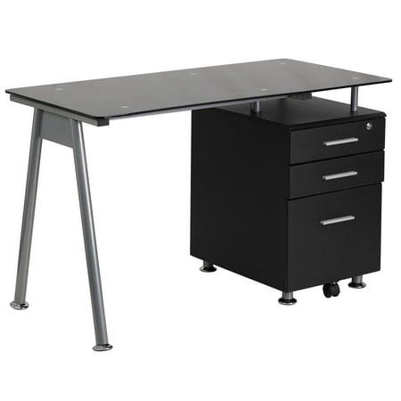 Flash Furniture Black Gl Computer Desk With 3 Drawer Pedestal Flash Furniture Black Gl Computer Desk With 3 Drawer Pedestal