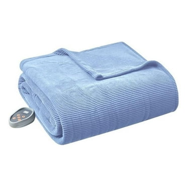 Pemberly Row Modern Electric Micro Fleece Heated Blanket in Blue