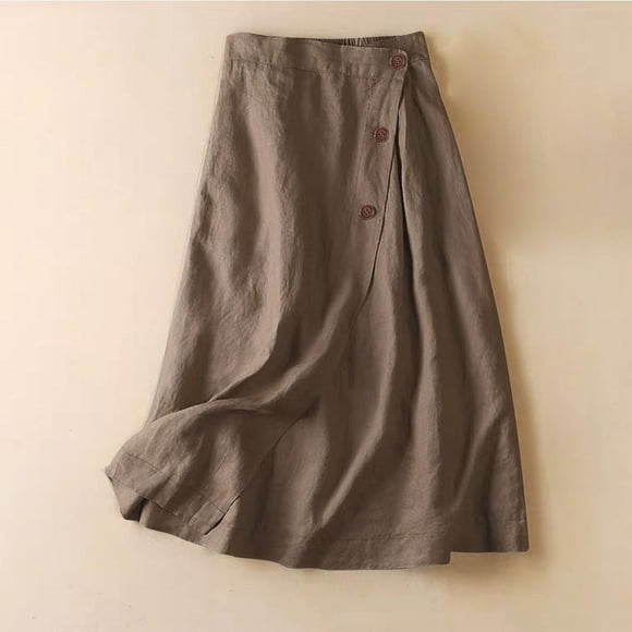 SHIXIAOO Women's Casual Half Skirt a Line Skirt Summer Medium Length Elastic Waist Large Skirt Ladies Denim Skirts below Knee Length Skirt Size 16
