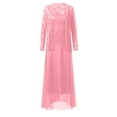 thumbnail image 3 of Women Dress Plus Size Hollow Out Lace Patchwork Solid Color Loose Hem Casual Long Dress Chiffon Stitching Long Sleeve Mid-Length Two Piece Dress Set Comfy Female Streetwear, 3 of 4