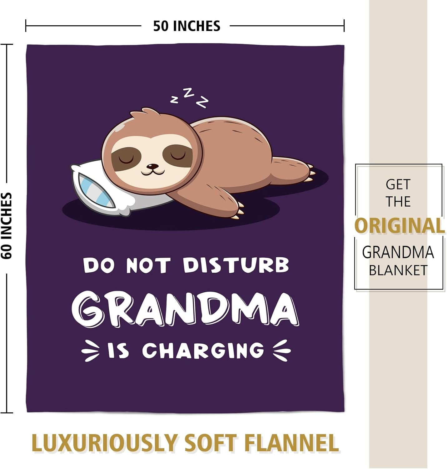 Funny Grandma Birthday Gifts, Grandma is Charging Sloth Blanket, Gift for Grandmas from Grandkids, Grandmas Gifts for Christmas Mothers Day, Super Soft Blanket for Grandmother