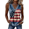 thumbnail image 4 of WHEANG Fashion July 4th Sleeveless Tank Tops for Women Colorful Stars And Stripes Denim Trim Flag Print Vest Daily Wear Casual V Neck Summer Women's Patriotic Tops(Size 2XL Color Blue), 4 of 4