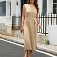 thumbnail image 3 of Hvot&aat Women's 2025 Fall Elegant Sleeveless Knit Sweater Dress with Belt Solid Color Bodycon Slit Tank Midi Dresses, 3 of 7