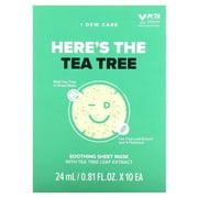 I DEW CARE Sheet Mask Pack - Here's The Tea Tree | with Tea Tree Leaf Extract, Soothing, Balancing Korean Face Mask Set for Oily & Sensivitive Skin, Hydrating, Moisturizing (10 Count)