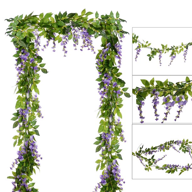 Coolmade 4pcs Artificial Flowers Silk Wisteria Garland Artificial