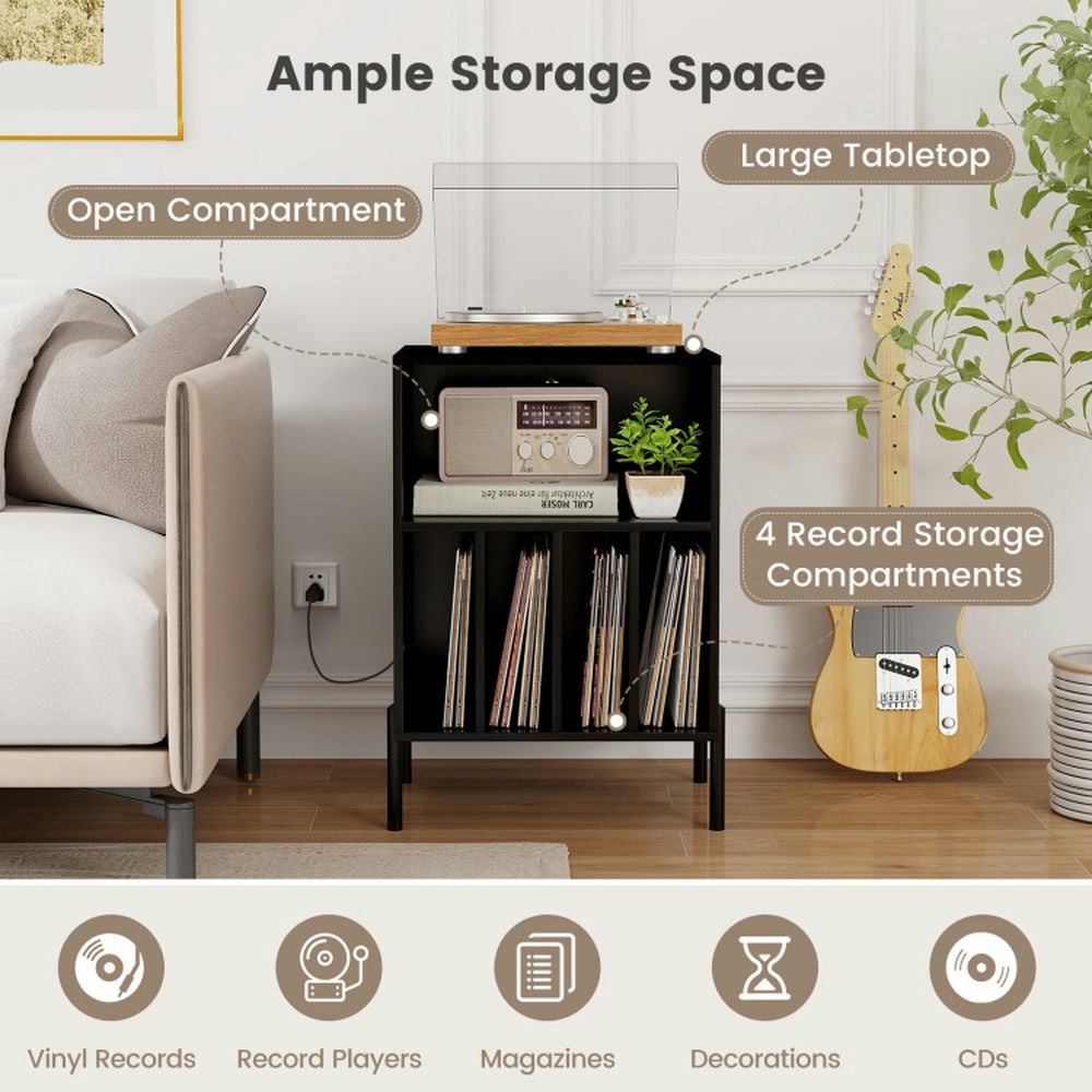 Finihen Record Player Stand, Turntable Stand, Record Player Stand with Record Storage Shelf and Charging Station, for Living Room, Bedroom, Black Finihen Record Player Stand, Turntable Stand, Record Player Stand with Record Storage Shelf and Charging Station, for Living Room, Bedroom, Black