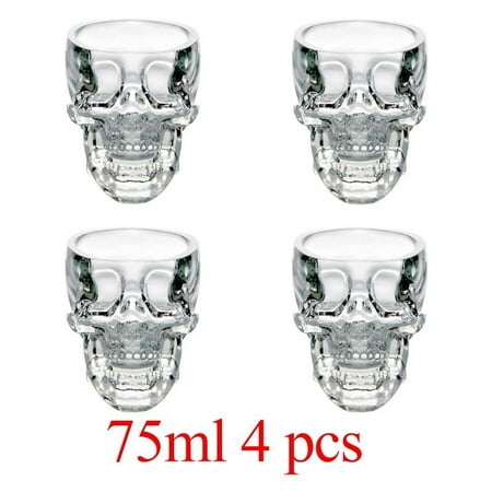 

Crystal Skull Head Heavy Base Whiskey Shot Glasses Set of 4 Party Home and Entertainment Dining Beverage Drinking Glassware for Brandy Liquor Bar Decor Jello Cups
