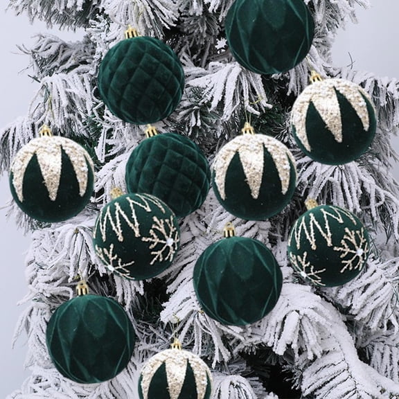 Twfbrm 4 Pcs Velvet Christmas Balls Ornaments, Christmas Tree Decorations 3.15 Inch Glitter Flocked Decorative Ball Pendants, Shatterproof Xmas Tree Hanging Baubles for Party Wedding Holiday