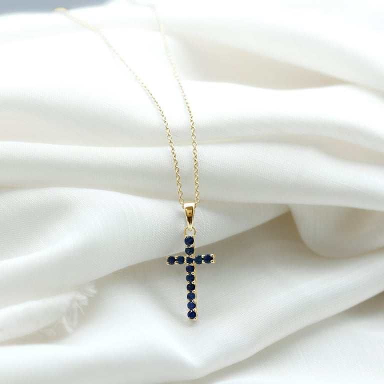 Sapphire cross shop necklace yellow gold