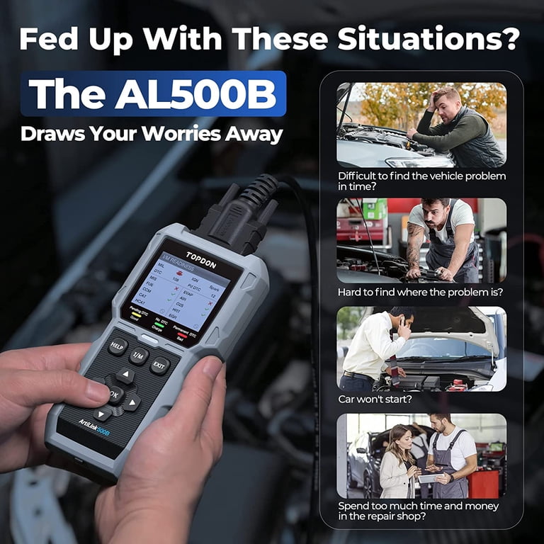 TOPDON AL500B 2-in-1 OBD2 Scanner & 12V/24V Battery Tester - Diagnostic Scan Tool With Crank/Charge Tests