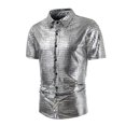 thumbnail image 2 of Metallic Shiny Shirt for Men 2025 Funky Trendy Button Down Short Sleeve Tops Night Out Party Beach Shirt Lapel Collar, 2 of 6