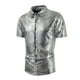 thumbnail image 1 of pstuiky camisetas de hombre, Camisa de lentejuelas de moda para hombre, con cuello vuelto, manga corta y brillante. camisas casuales para hombre xl, 1 of 7