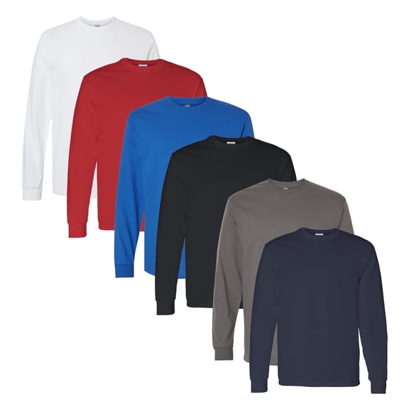 Gildan Heavy Cotton Long Sleeve T-Shirt for Men, 100% Soft U.S. Cotton, Crewneck Cotton Tees, Assorted Color, Pack of 6, Size- S