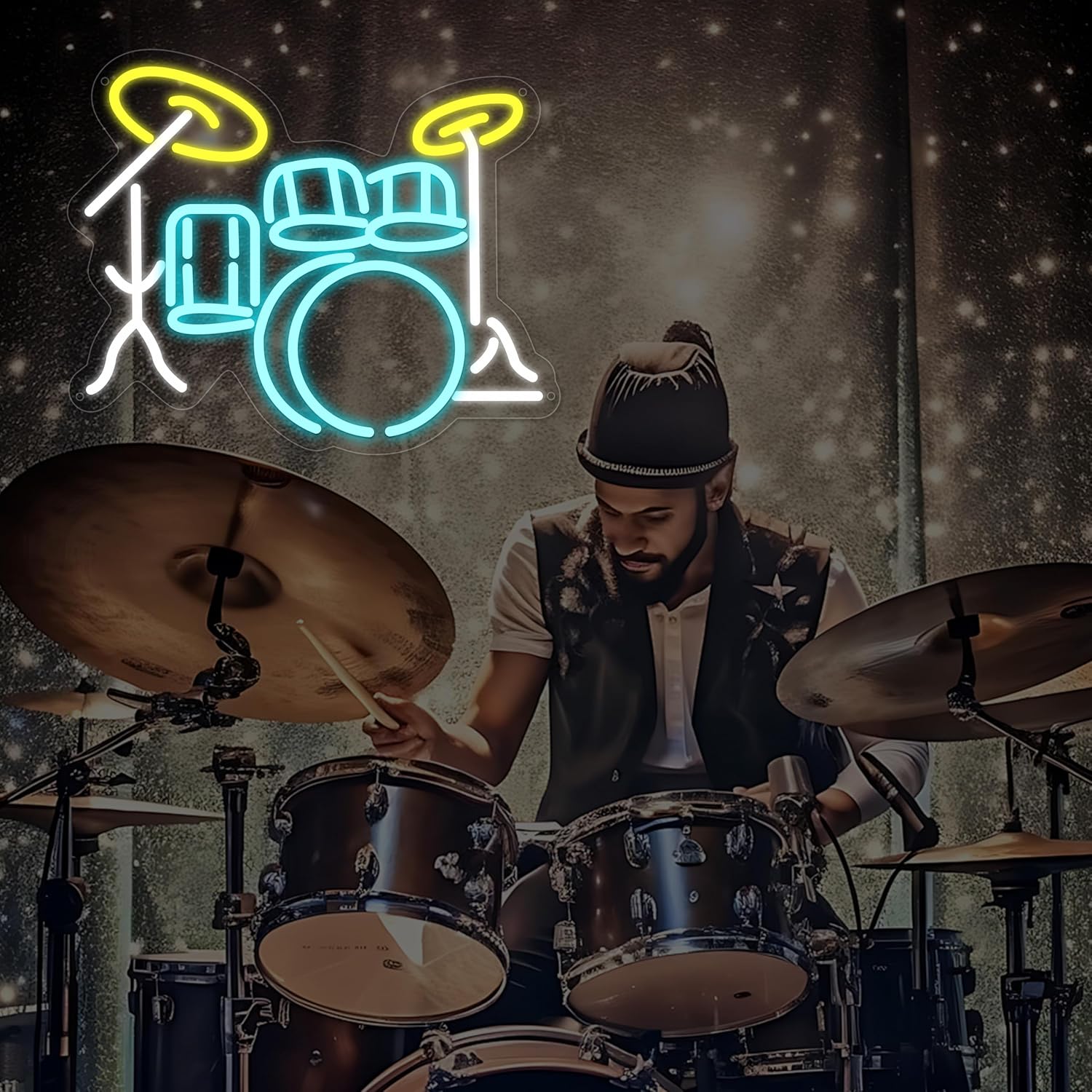 Drum set Neon Sign for Wall Decor,Kids USB Powered Drum set Led Sign, Reusable Drum set Light Up Sign for Boys and Girls, Light Up Sign for Bedroom and Livingroom