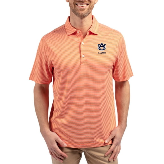 Men's Cutter & Buck Orange Auburn Tigers Forge Eco Double Stripe Stretch Recycled Polo