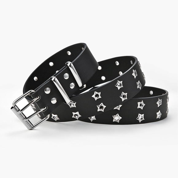 Xingzhi Women Punk Waist Belt Waistband Double Grommet Belt for Club Party Dancing Black