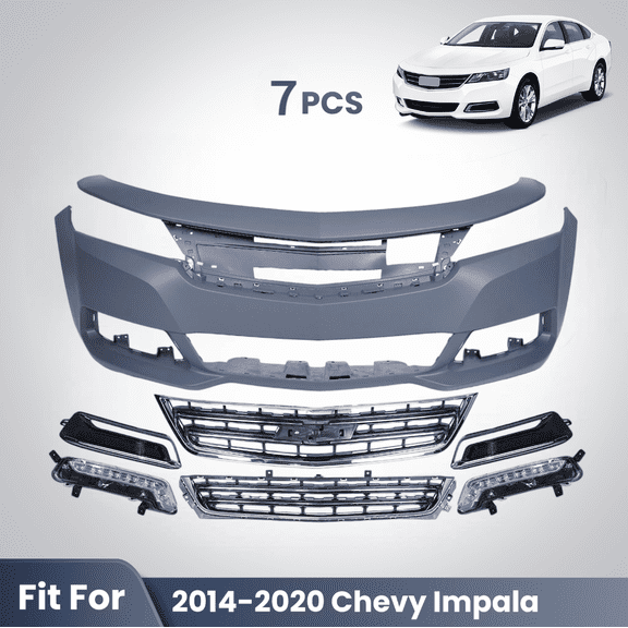 Front Bumper Cover Assembly Grille Kit For 2014-2020 Chevy Impala w/ LED DRL