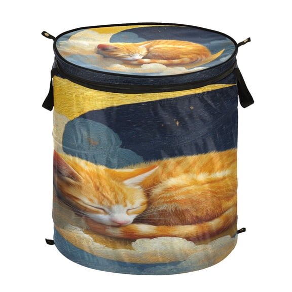 Popup Laundry Hamper Storage Basket Laundry Basket Laundry Hamper Convenient and Durable Moon Orange Cat