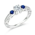 thumbnail image 2 of Gem Stone King 925 Sterling Silver 3-Stone Ring Round 1.67cttw Engagement Ring Moissanite and Created Sapphire (Size 8), 2 of 4