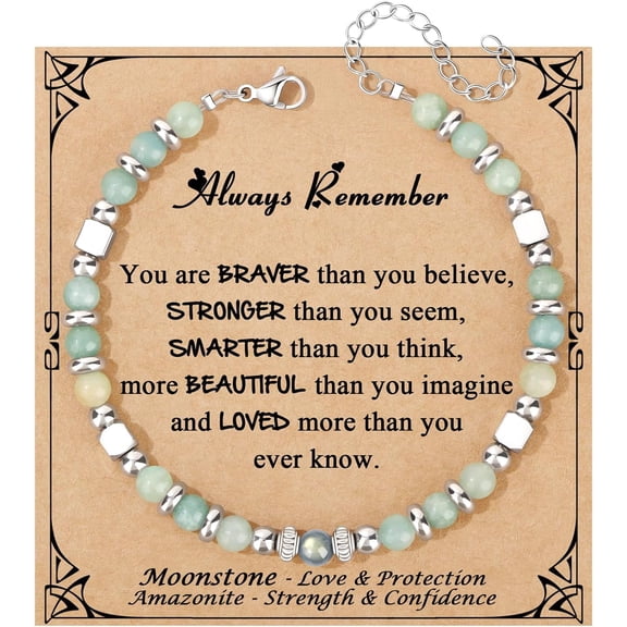Moonstone Amazonite Jasper Stainless Steel Bead Bracelets, Holiday Gifts For Women